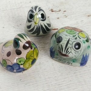 Mexican Ceramic Vintage Figurines Owl Frog Bird